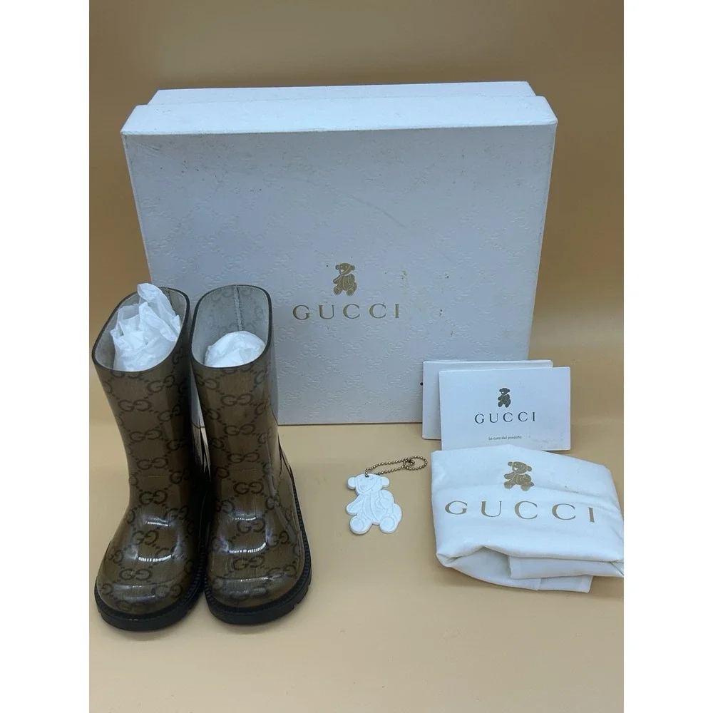 Gucci Kids GG Monogram Rain Boots EU 21 US Toddler 5 Box Dust Bag